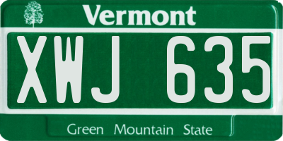 VT license plate XWJ635