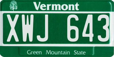 VT license plate XWJ643