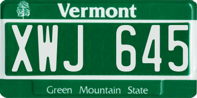 VT license plate XWJ645