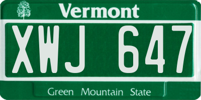 VT license plate XWJ647