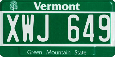 VT license plate XWJ649