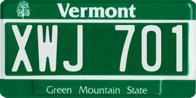 VT license plate XWJ701