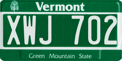 VT license plate XWJ702