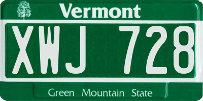 VT license plate XWJ728