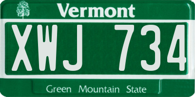 VT license plate XWJ734