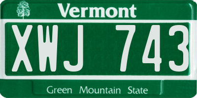 VT license plate XWJ743