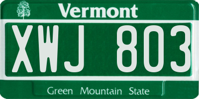 VT license plate XWJ803