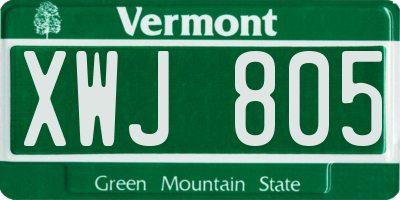 VT license plate XWJ805