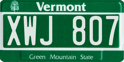 VT license plate XWJ807