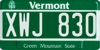 VT license plate XWJ830