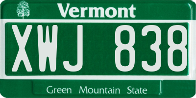 VT license plate XWJ838