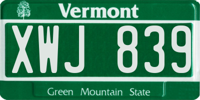 VT license plate XWJ839