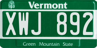 VT license plate XWJ892