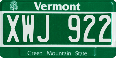 VT license plate XWJ922