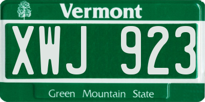 VT license plate XWJ923