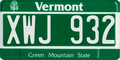 VT license plate XWJ932