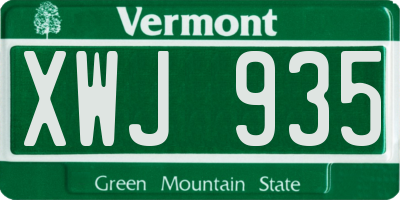 VT license plate XWJ935