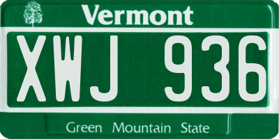 VT license plate XWJ936