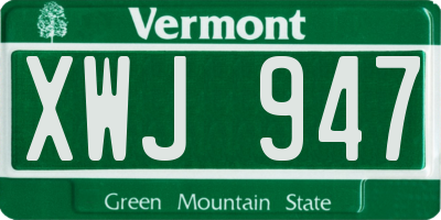 VT license plate XWJ947