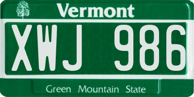 VT license plate XWJ986