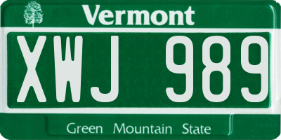 VT license plate XWJ989