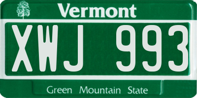 VT license plate XWJ993