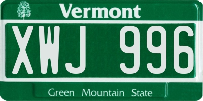 VT license plate XWJ996