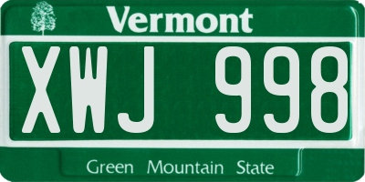 VT license plate XWJ998