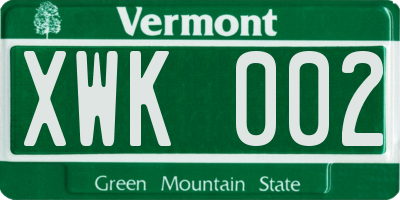 VT license plate XWK002