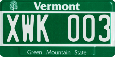 VT license plate XWK003