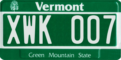 VT license plate XWK007