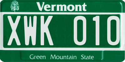 VT license plate XWK010