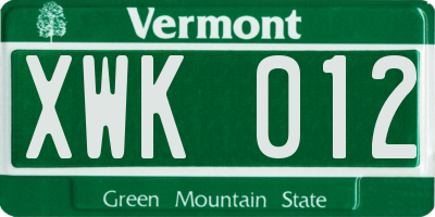 VT license plate XWK012