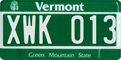 VT license plate XWK013