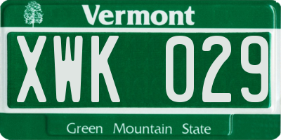 VT license plate XWK029