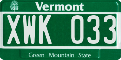 VT license plate XWK033