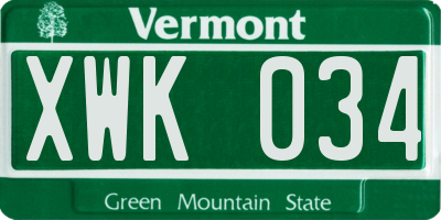 VT license plate XWK034
