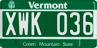 VT license plate XWK036