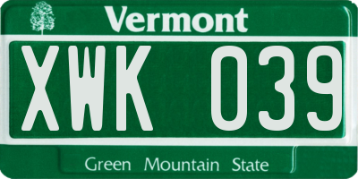 VT license plate XWK039