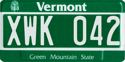 VT license plate XWK042