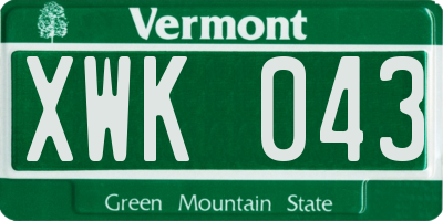 VT license plate XWK043