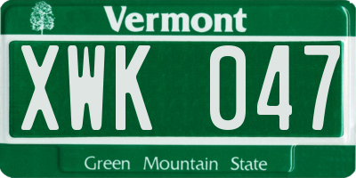 VT license plate XWK047