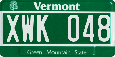 VT license plate XWK048