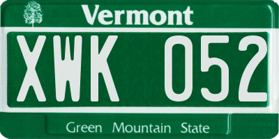 VT license plate XWK052