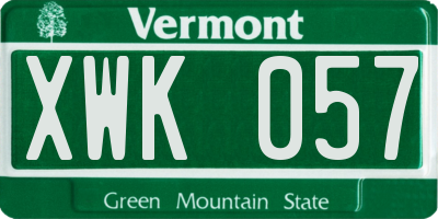 VT license plate XWK057