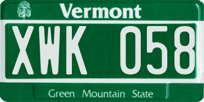 VT license plate XWK058