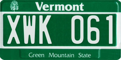 VT license plate XWK061