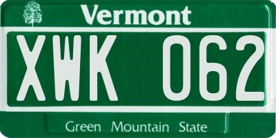 VT license plate XWK062