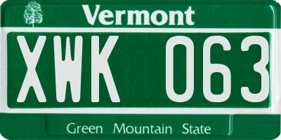 VT license plate XWK063