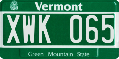 VT license plate XWK065